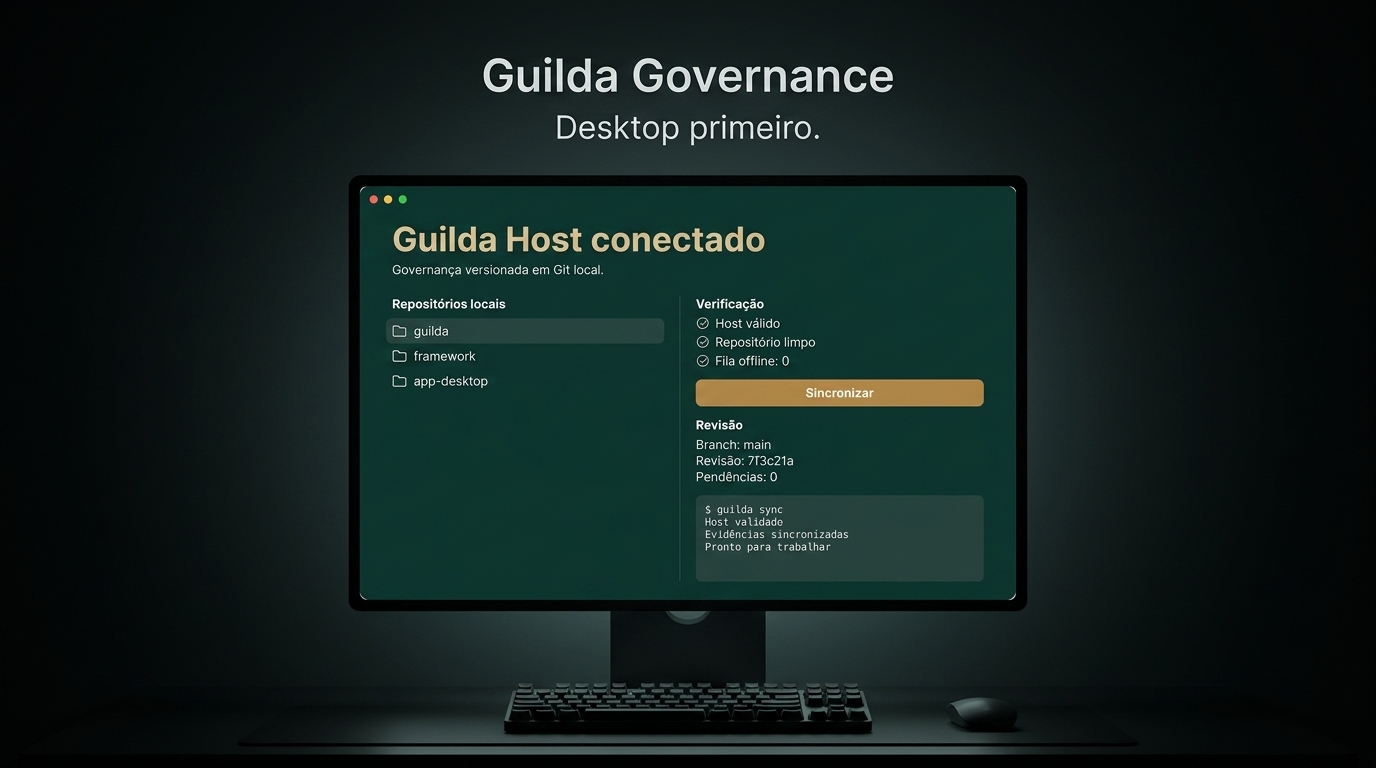 Tela desktop da Guilda com repositórios locais, verificação do host e sincronização explícita.
